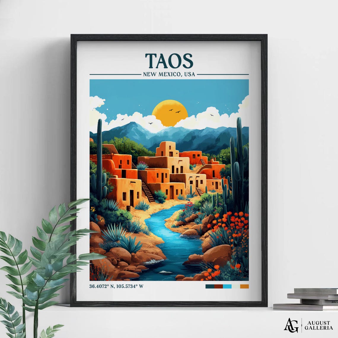 Taos New Mexico Retro Travel Print Wall Art Framed Canvas Poster Illustration Wanderlust