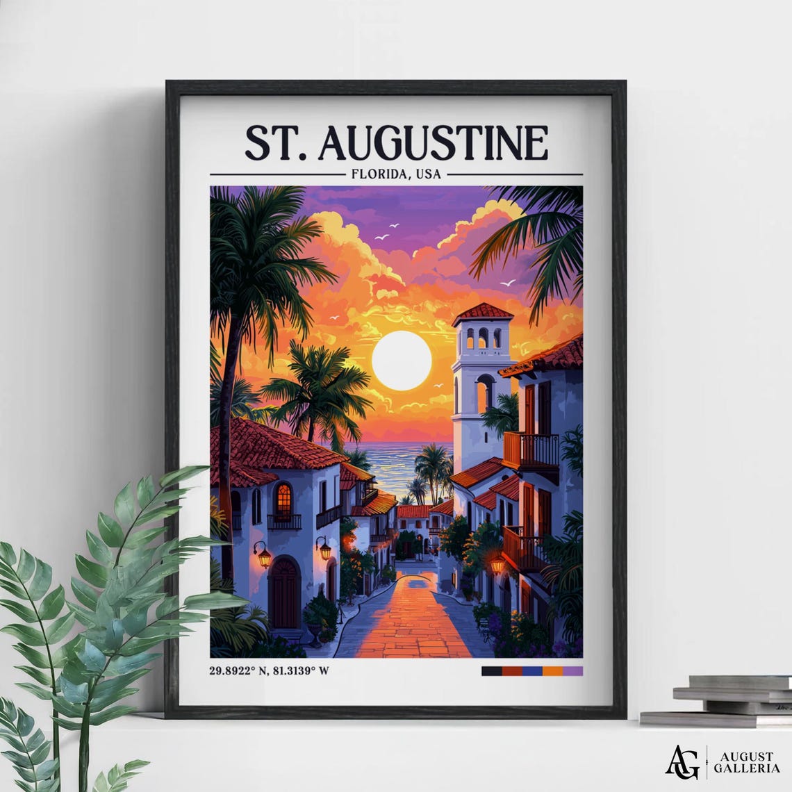 St Augustine Florida Sunset Palm Trees Old Town Travel Poster