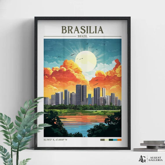 Braslia Brazil Retro Travel Print Wanderlust Posters Wall Art Framed Prints Canvas Poster