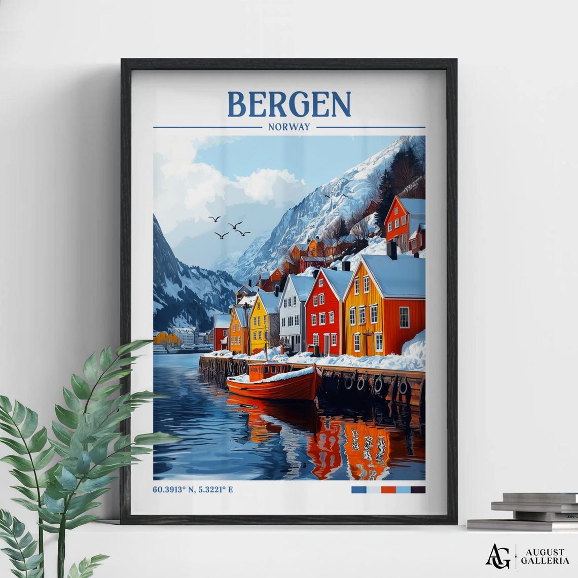 Bergen Norway Retro Travel Print Wanderlust Posters Wall Art Framed Prints Canvas Poster