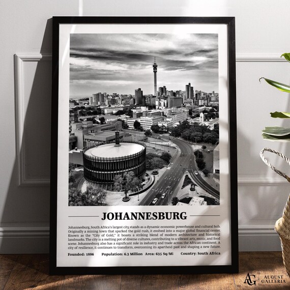 Johannesburg South Africa Black and White Skyline City Poster