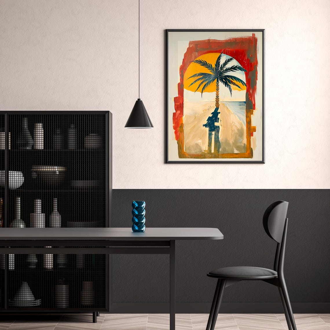 Morocco Sun Palm Tree Arch Desert Abstract Travel Painting Poster - Image 2