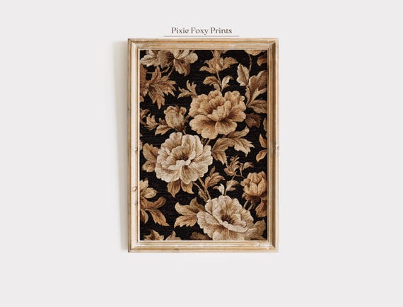 Vintage Floral Wall Art Print Elegant Neutral Flower Tapestry Artwork Antique Botanical Home Decor Rustic Classic Hanging
