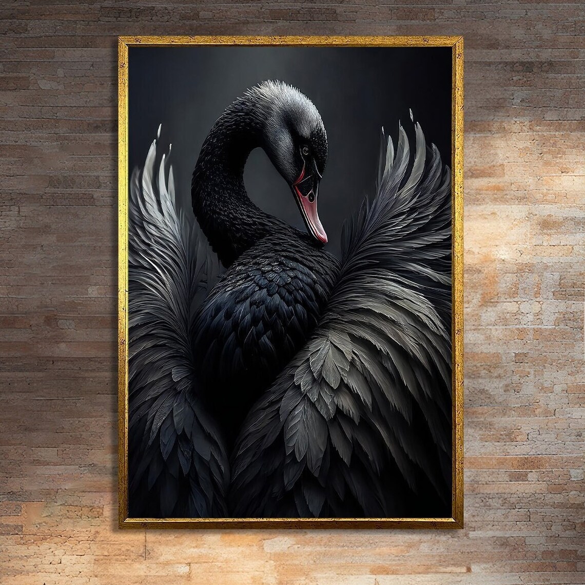 Black Swan Art Print, Elegant Wildlife Painting