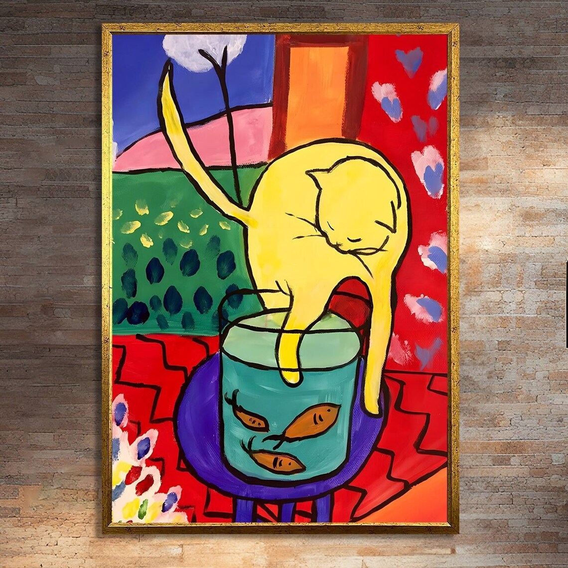 Matisse-Inspired Cat And Fishbowl Art Print