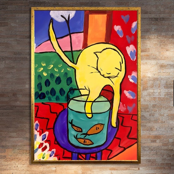Matisse-Inspired Cat And Fishbowl Art Print