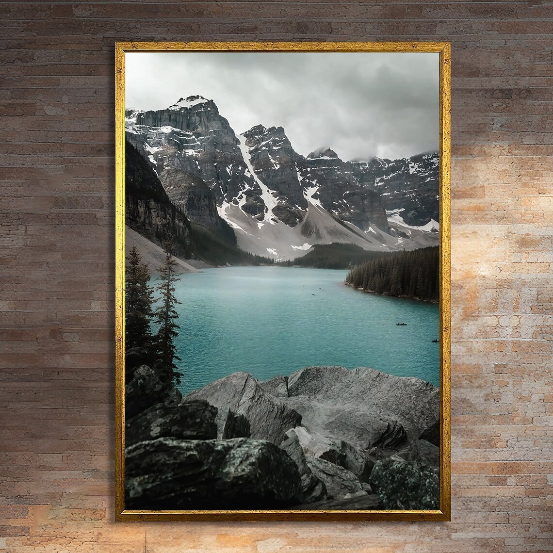 Serene Mountain Lake And Snowy Peaks Landscape Art Print
