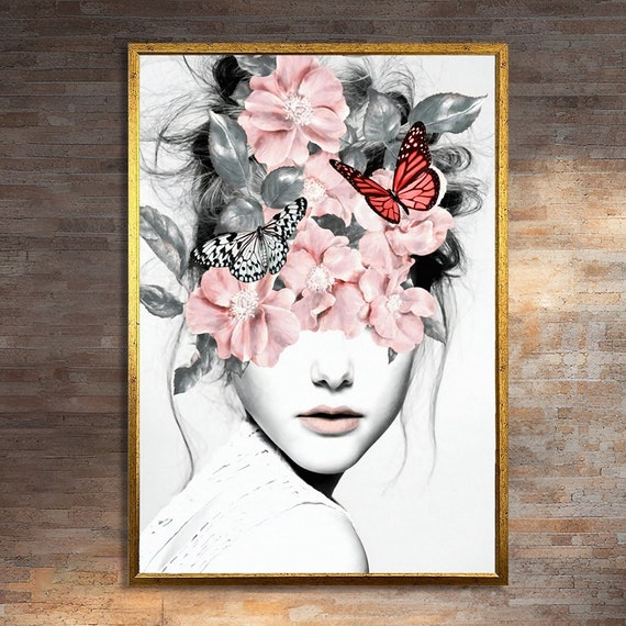 Floral Fantasy Woman With Butterflies Art Print
