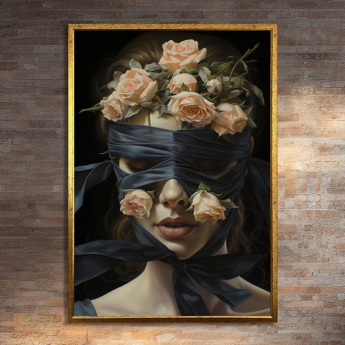 Mysterious Floral Woman, Elegant Dreamy Art Print