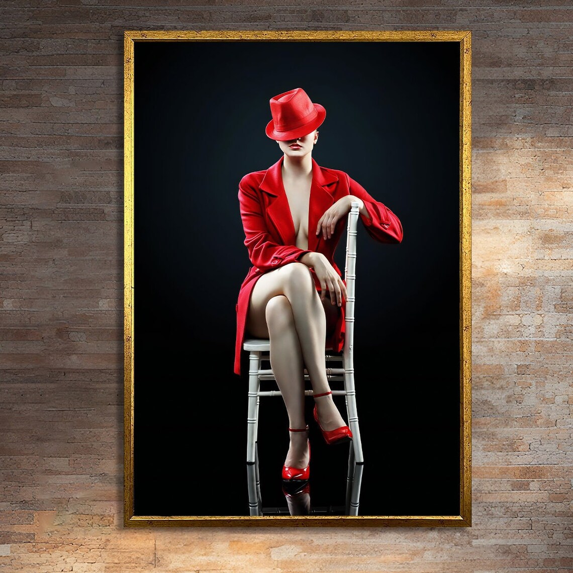 Modern Painting Of Woman In Red Outfit And Hat