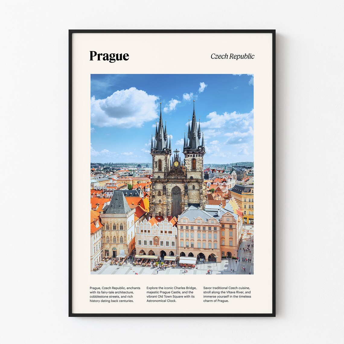 Prague Old Town Square Tyn Church Spires Czech Travel Poster