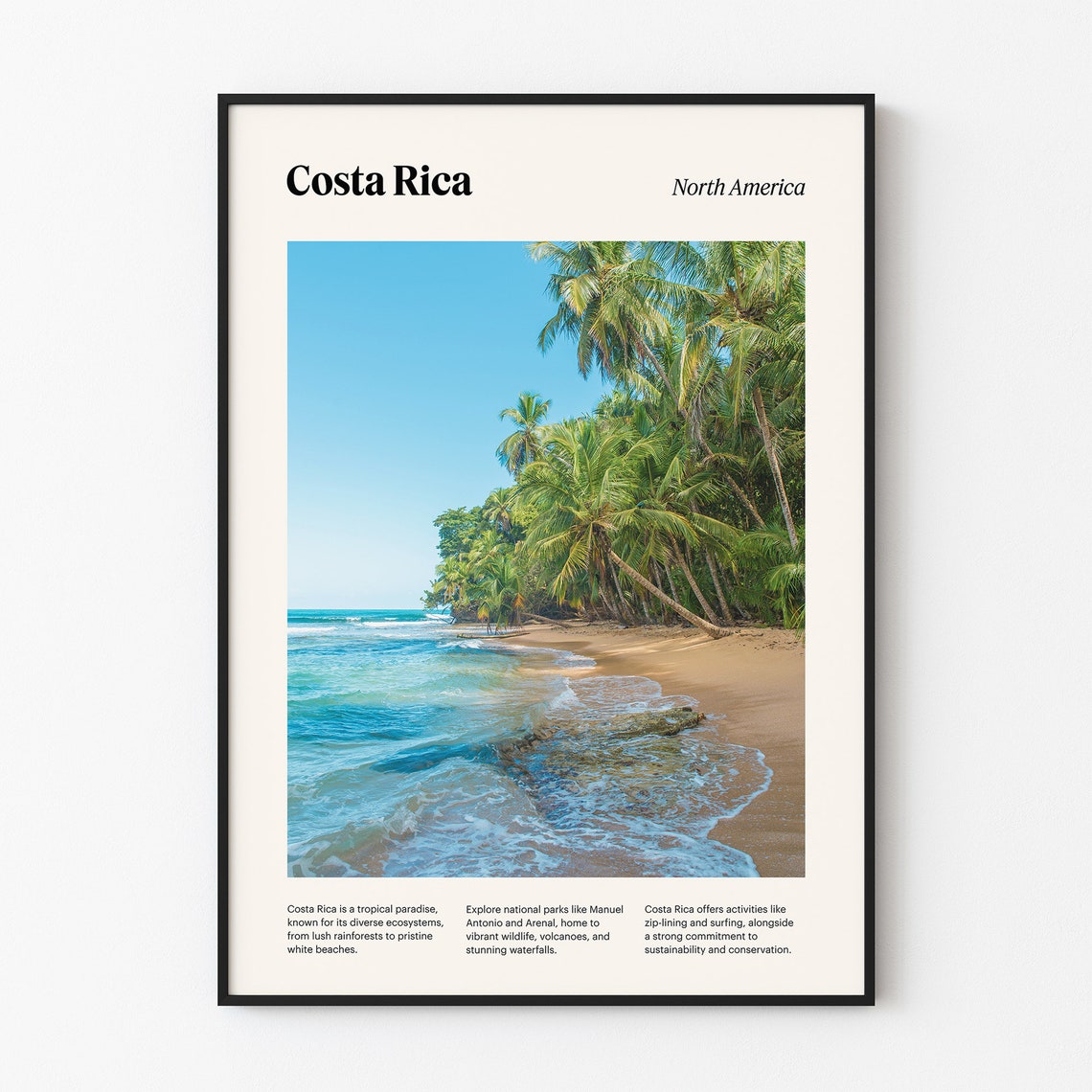 Costa Rica Travel Poster Coastline Palm Trees Print Tropical Beach Art Costa Rica Print Beach Photography Costa Rica Wall Art