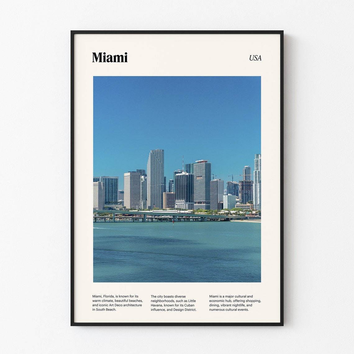 Miami Downtown Skyline Over Biscayne Bay Daytime Travel Poster