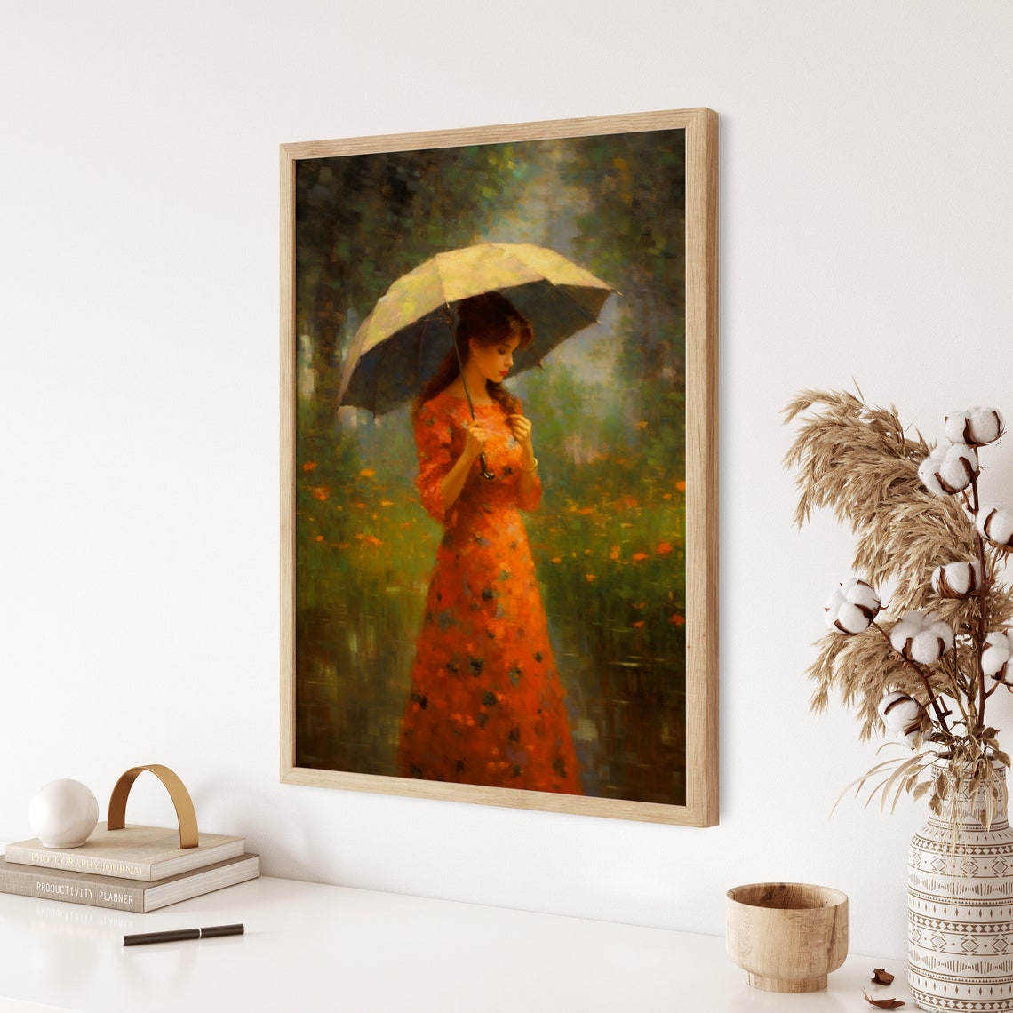 Field Of Dreams Girl With Umbrella Amidst Colorful Blooms Portrait Of A Girl Art Print - Image 3