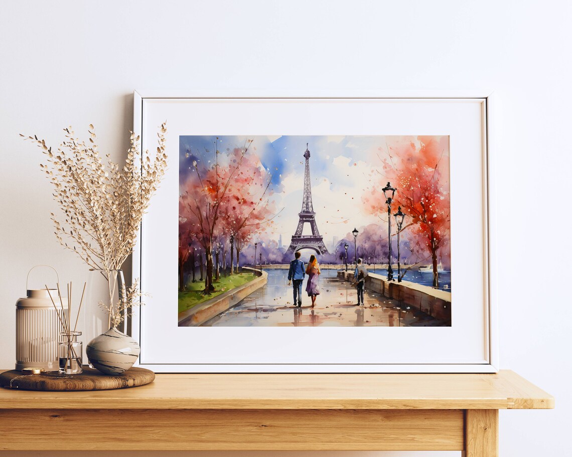 Romantic Paris Watercolor Eiffel Tower Painting