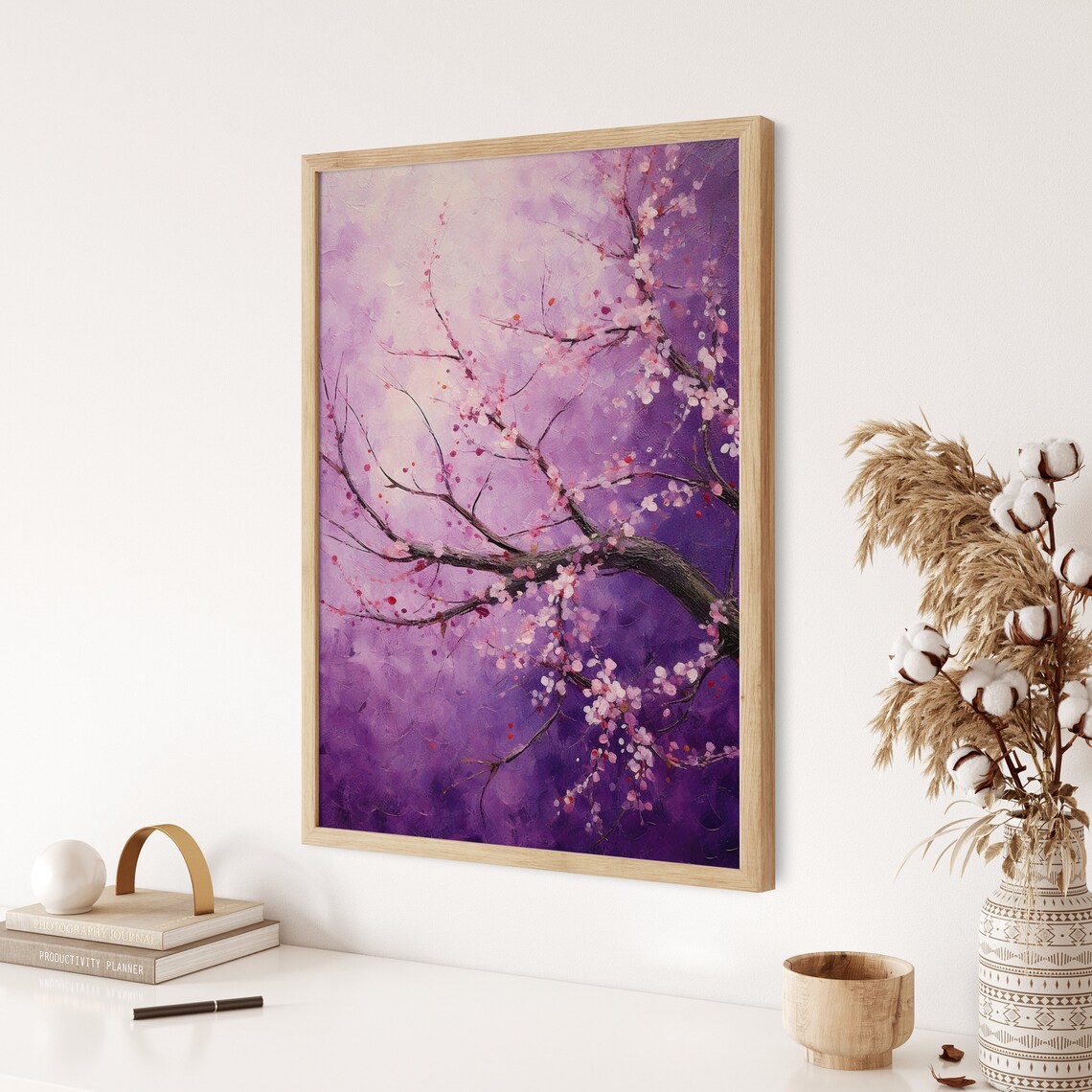 Cherry Blossom Branches Dreamy Purple Floral Oil Painting Poster - Image 3