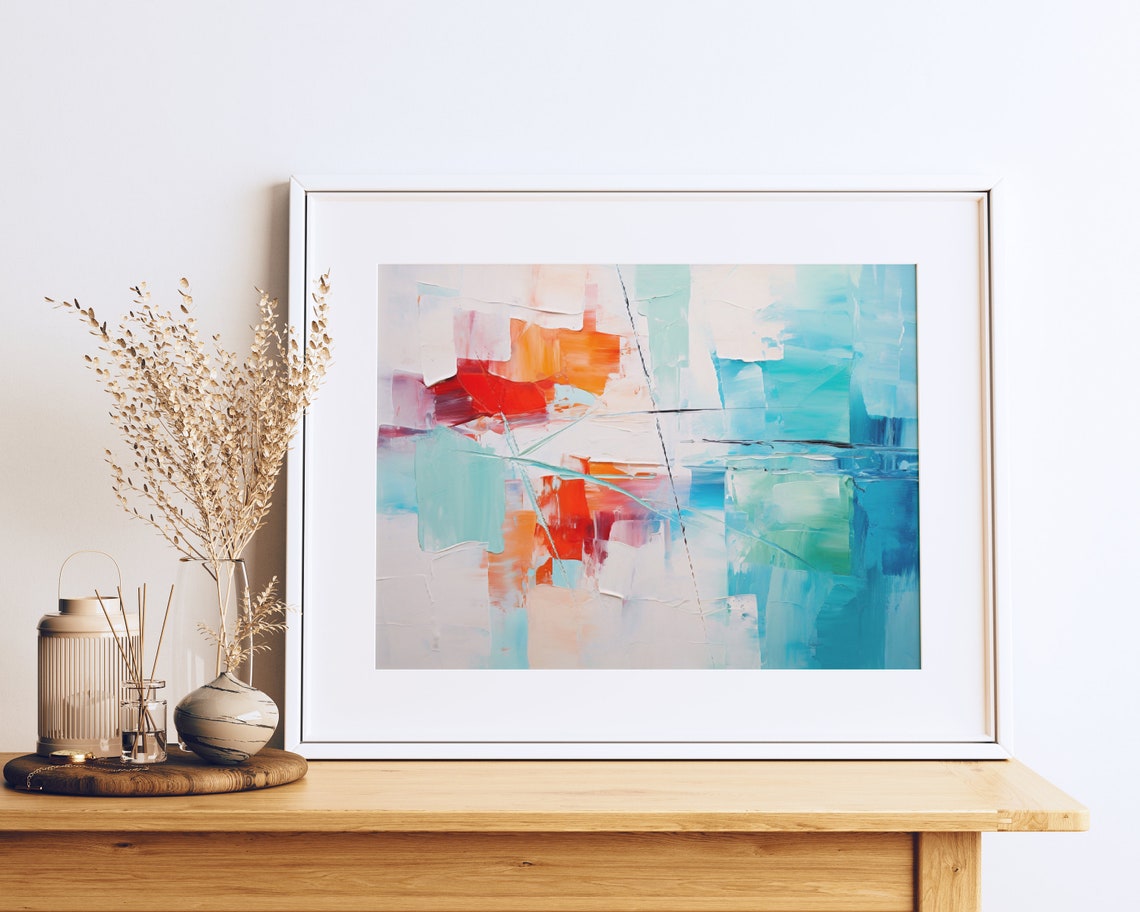 Red And Teal Abstract Geometric Blocks Modern Expressive Art Poster - Image 2