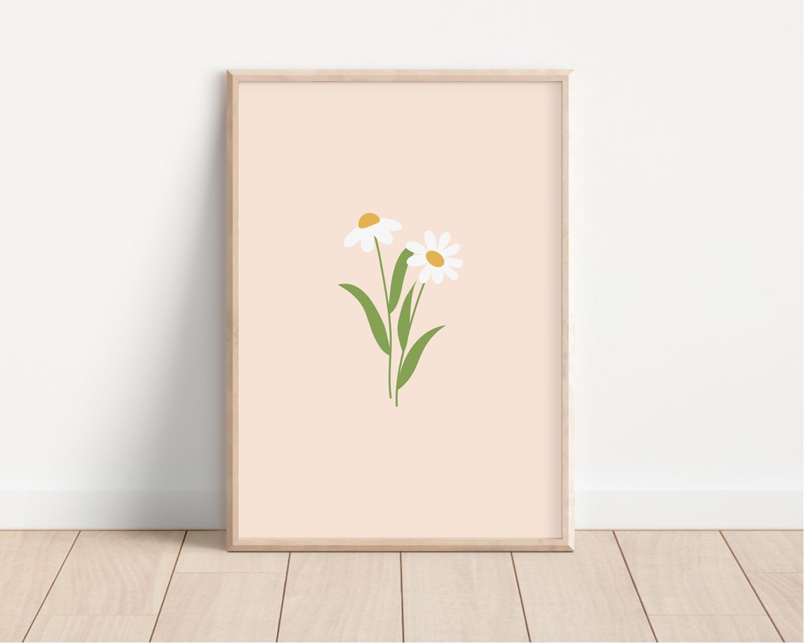 Two White Daisies Blush Pink Minimal Nursery Baby Room Poster