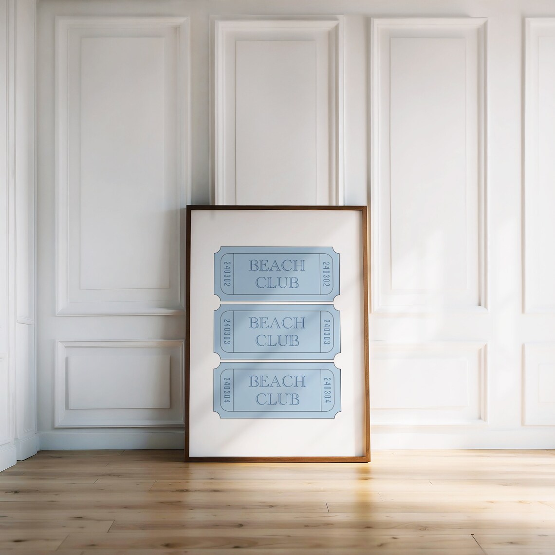 Beach Club Vintage Ticket Stub Light Blue Coastal Retro Decor Poster