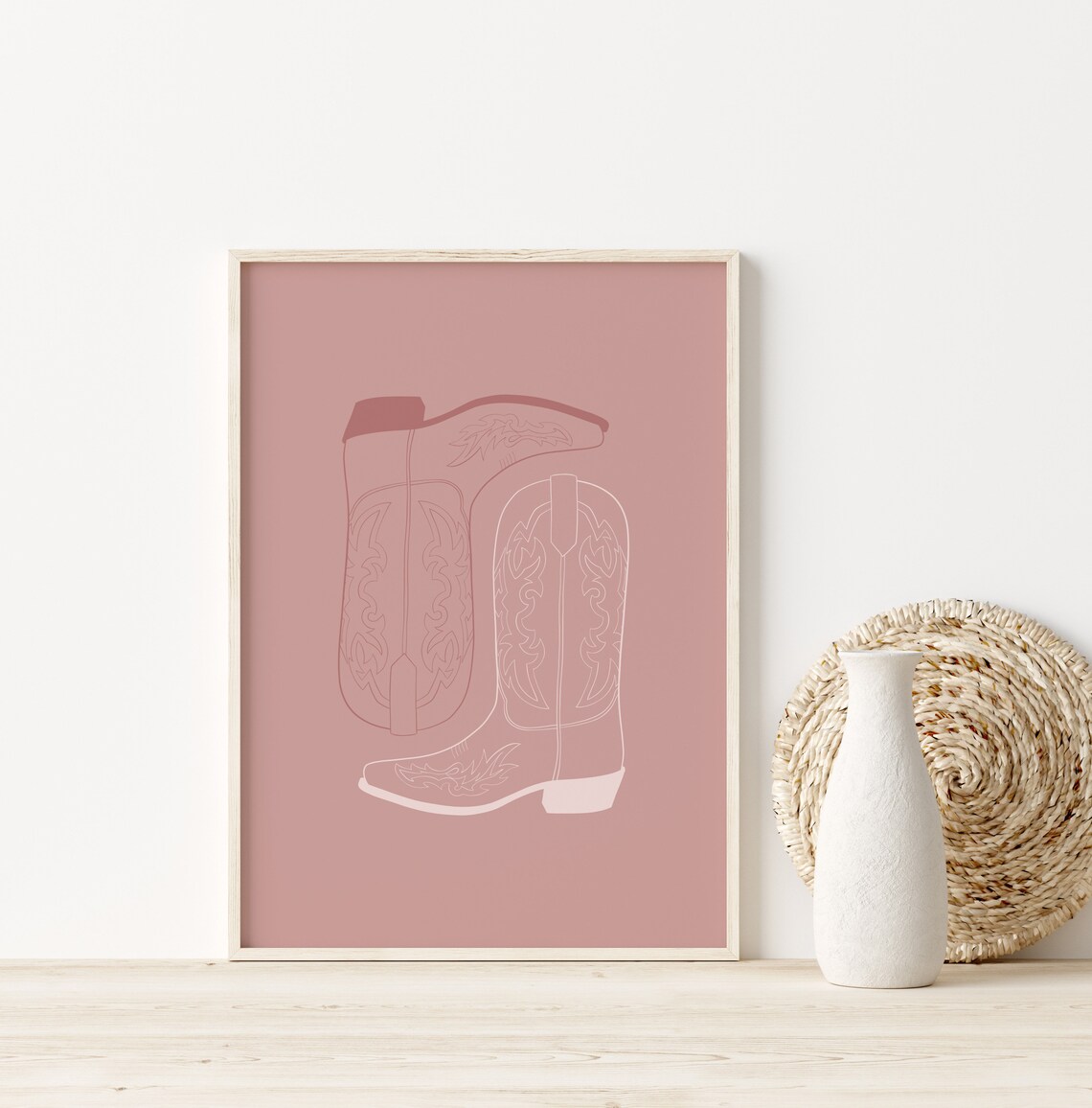 Pink Cowboy Boots Outline Western Nursery Girls Bedroom Decor Poster