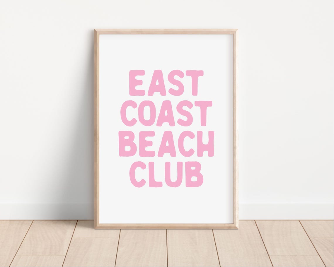 East Coast Beach Club Pink Typography Trendy Coastal Decor Poster - Image 2