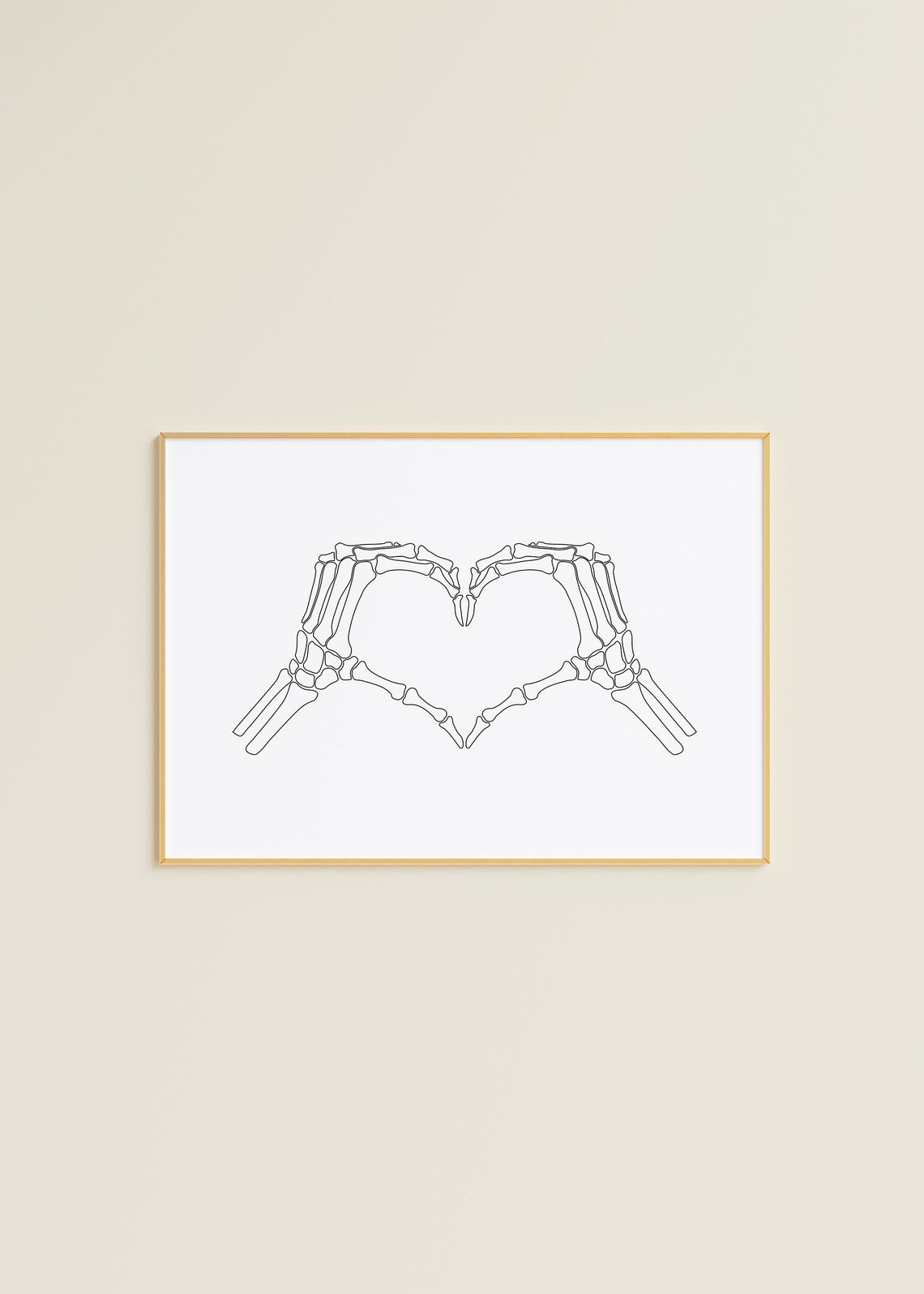 Skeleton Hands Heart Line Art Black White Spooky Halloween Poster - Image 3