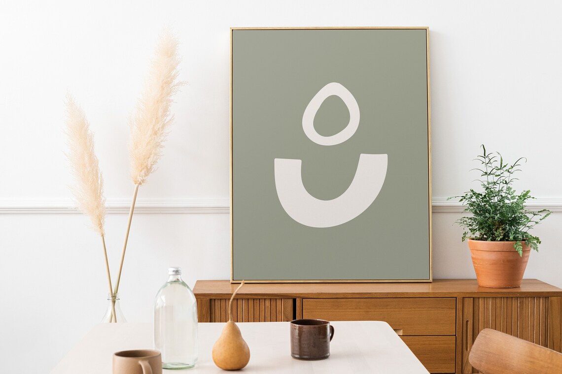 Abstract Minimalist Sage Green Beige Geometric Modern Art Poster