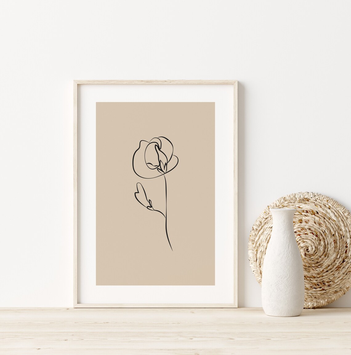 Single Line Rose Bloom Drawing Taupe Minimalist Floral Decor Poster - Image 2