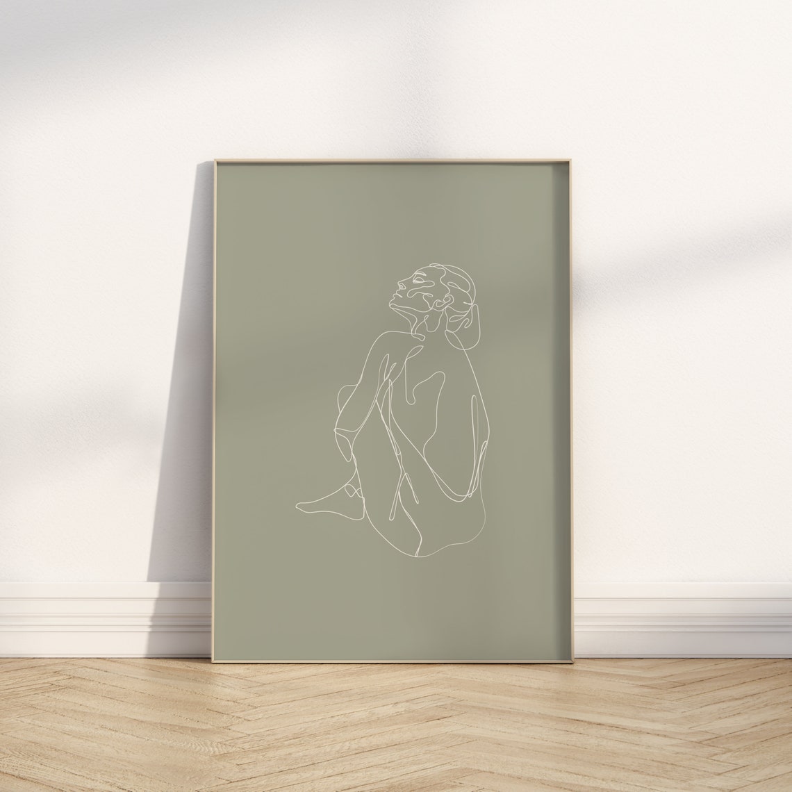 Sage Green Woman Line Art Seated Figure Feminine Sketch Print - Image 3