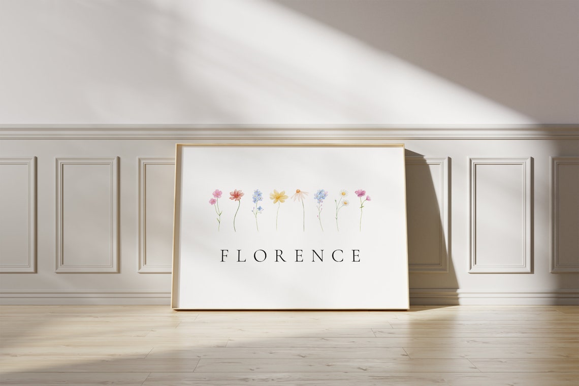 Florence Personalized Name Wildflower Pastel Nursery Decor Poster
