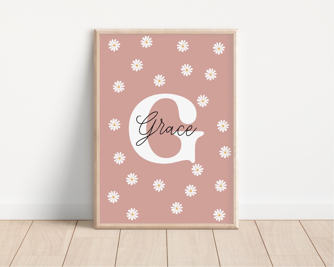 Poppy Personalized Daisy Nursery Name Floral Girls Room Poster - Image 2