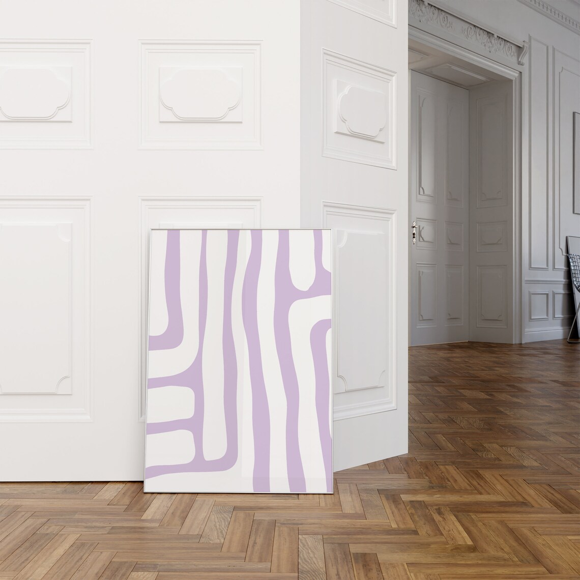 Lilac Organic Wavy Lines White Minimalist Abstract Art Print - Image 2