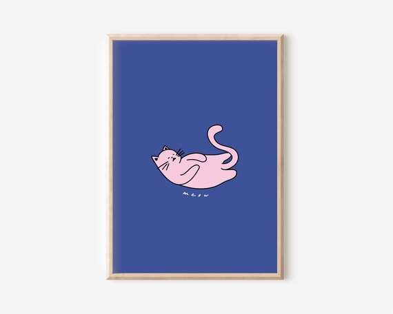 Cute Cat Print Quirky Cat Wall Art Preppy Print Trendy Wall Art Eclectic Wall Print Blue Wall Art Y2k Poster Wall Art