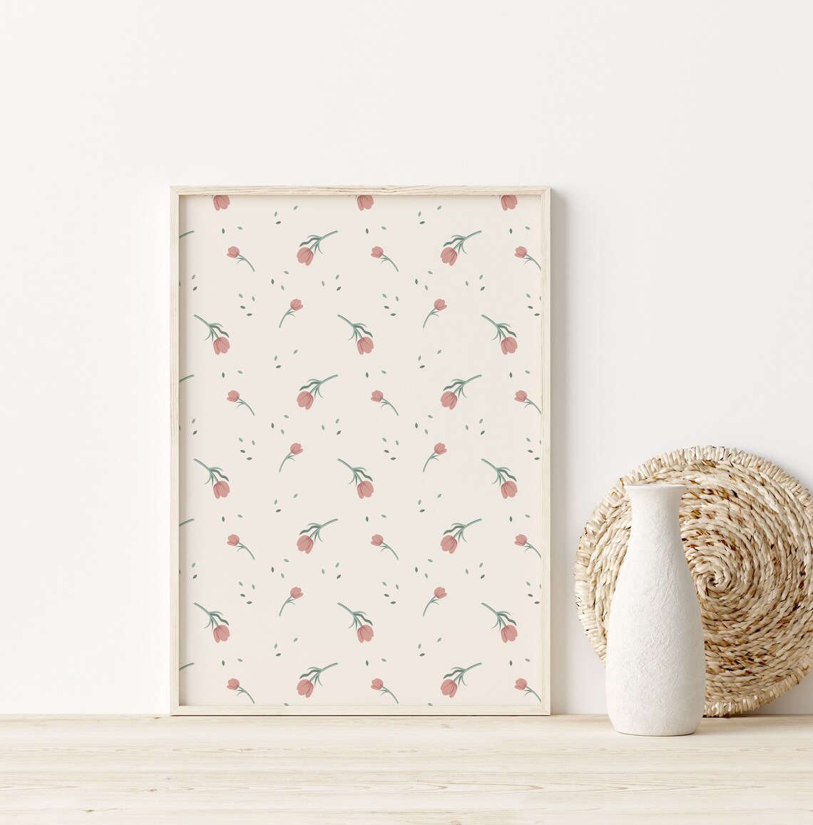 Pink Tulip Flower Pattern Cottagecore Girls Nursery Wall Poster - Image 3