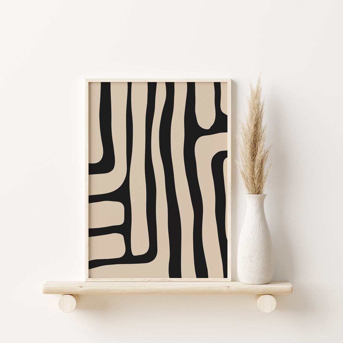 Beige Black Modern Abstract Art Print, Minimalist - Image 3