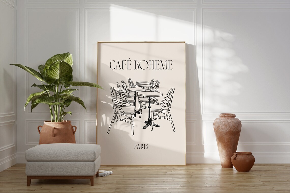 Cafe Boheme Paris Bistro Chairs Line Sketch French Kitchen Poster - Image 4