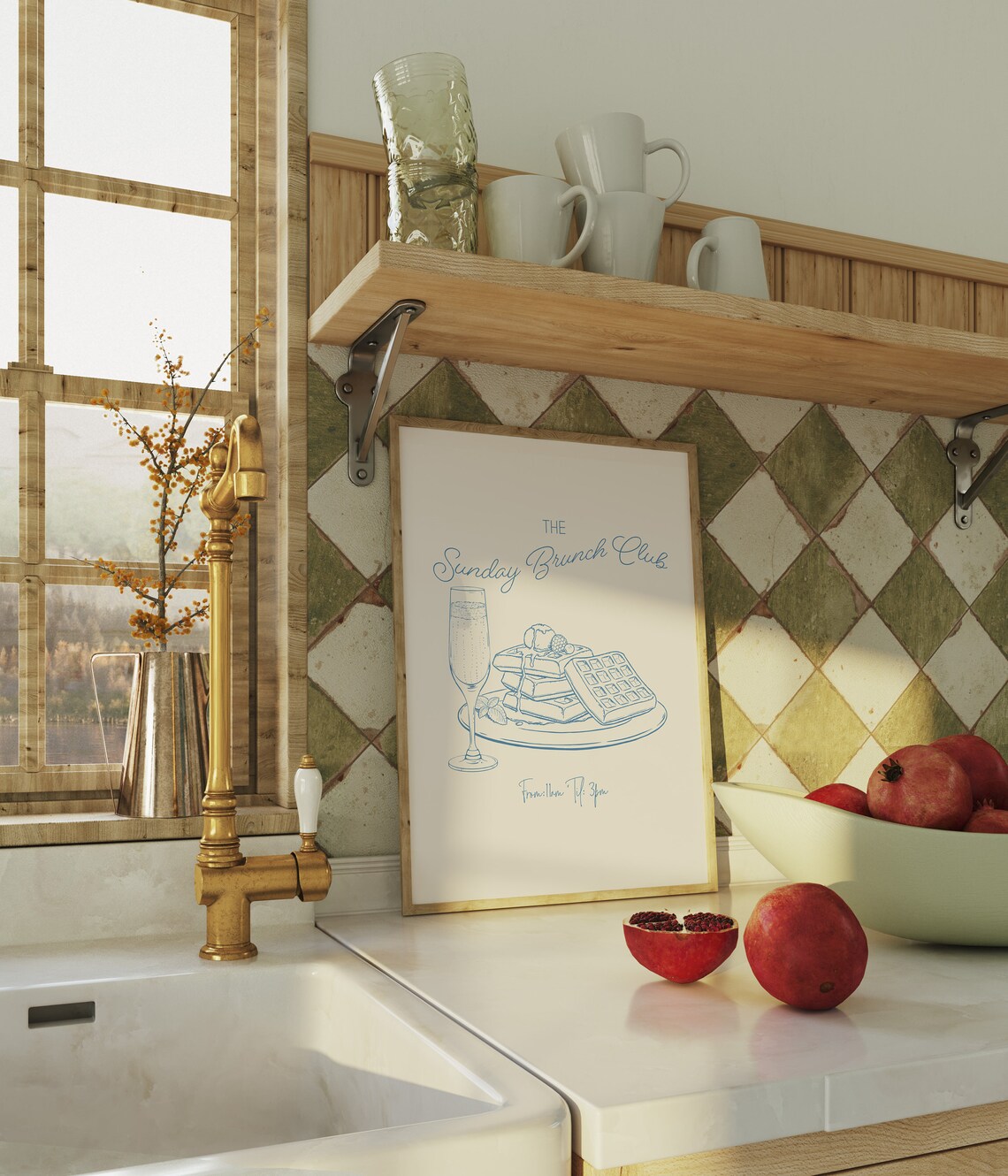 The Sunday Brunch Club Waffles Blue Line Art Kitchen Print Decor - Image 3