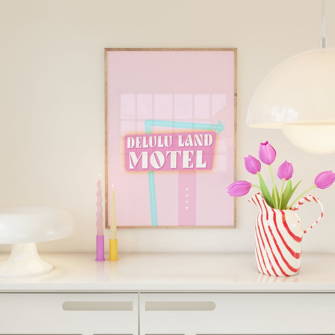 Delulu Land Motel Retro Neon Sign Pink Preppy Wall Decor Poster - Image 4