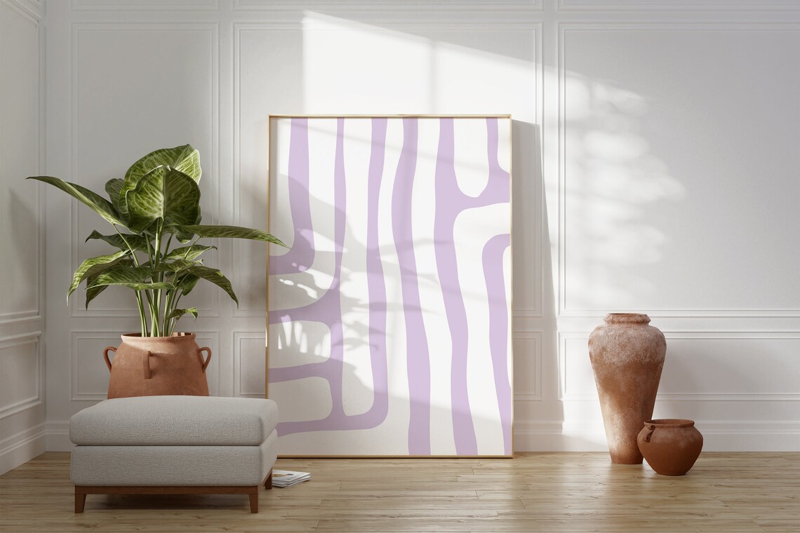 Lilac Organic Wavy Lines White Minimalist Abstract Art Print