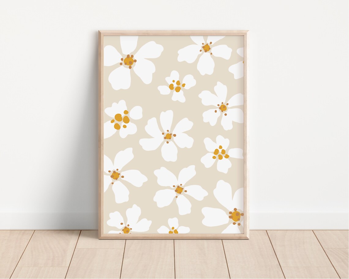 Neutral Flower Print, Beige Boho Floral Art Print - Image 4