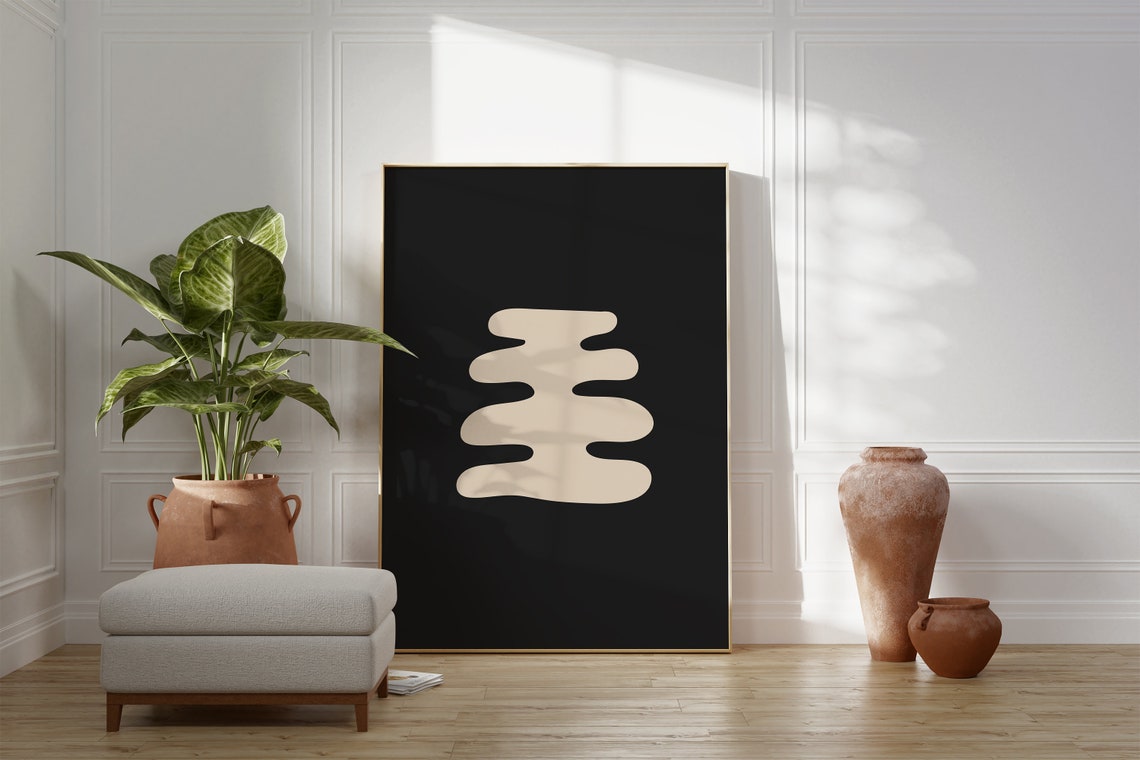 Black Cream Wavy Abstract Stacked Shape Modern Minimalist Poster - Image 4