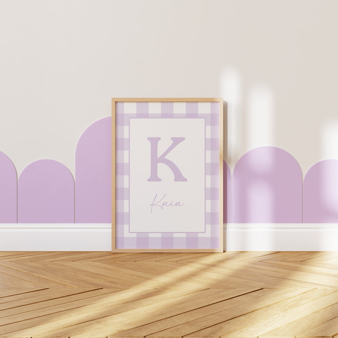 Penelope Personalized Letter P Lilac Gingham Nursery Name Poster - Image 2