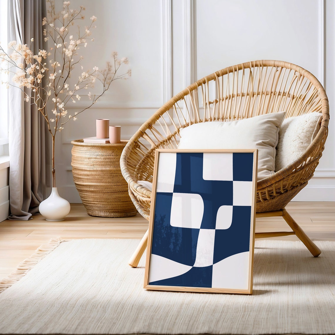 Navy Blue White Geometric Abstract Rounded Shapes Bold Art Poster - Image 4