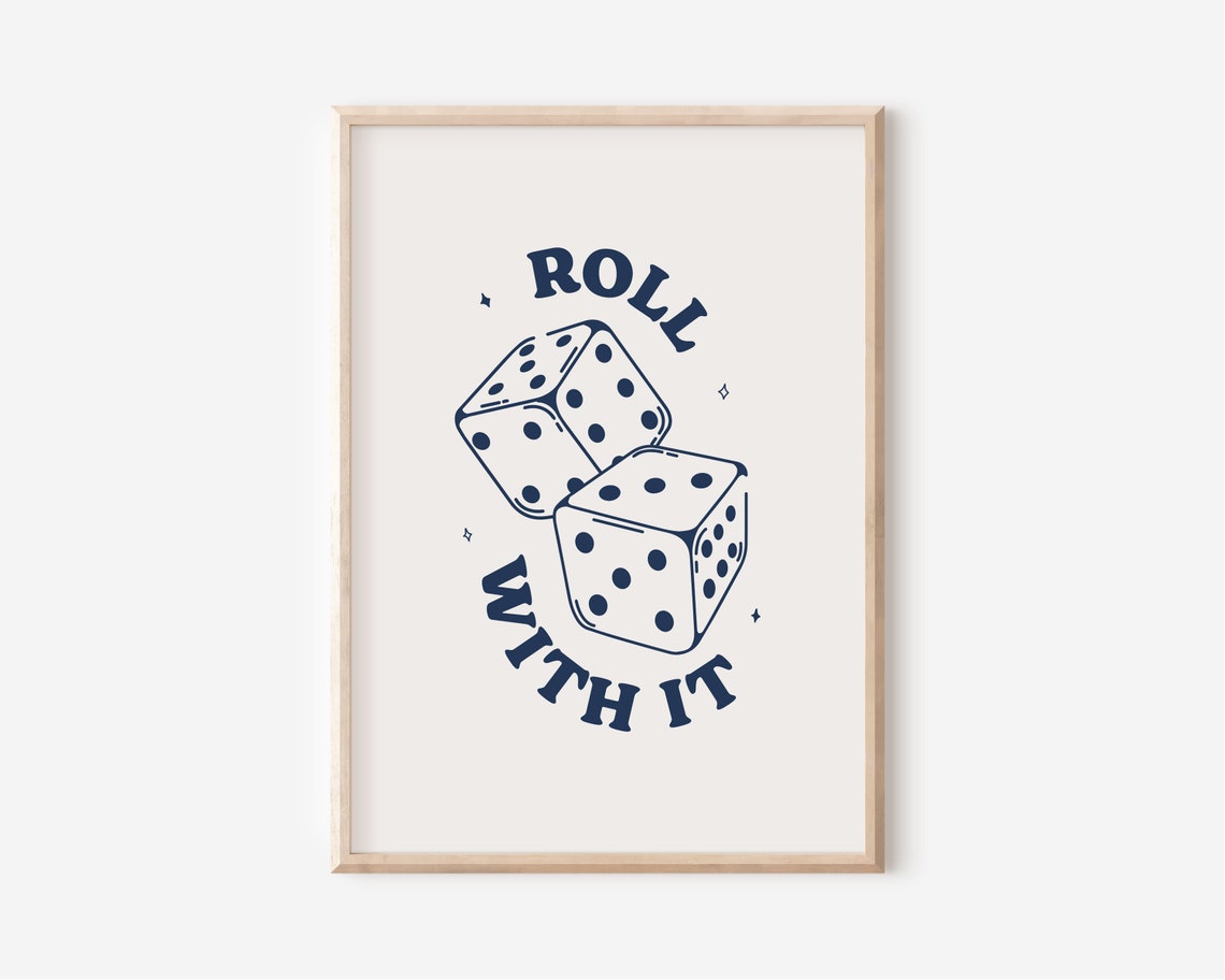 Roll With It Dice Navy Retro Quote Lucky Dorm Room Decor Poster - Image 5