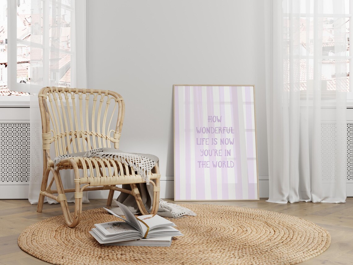 How Wonderful Life Is Lilac Striped Baby Girl Nursery Quote Poster