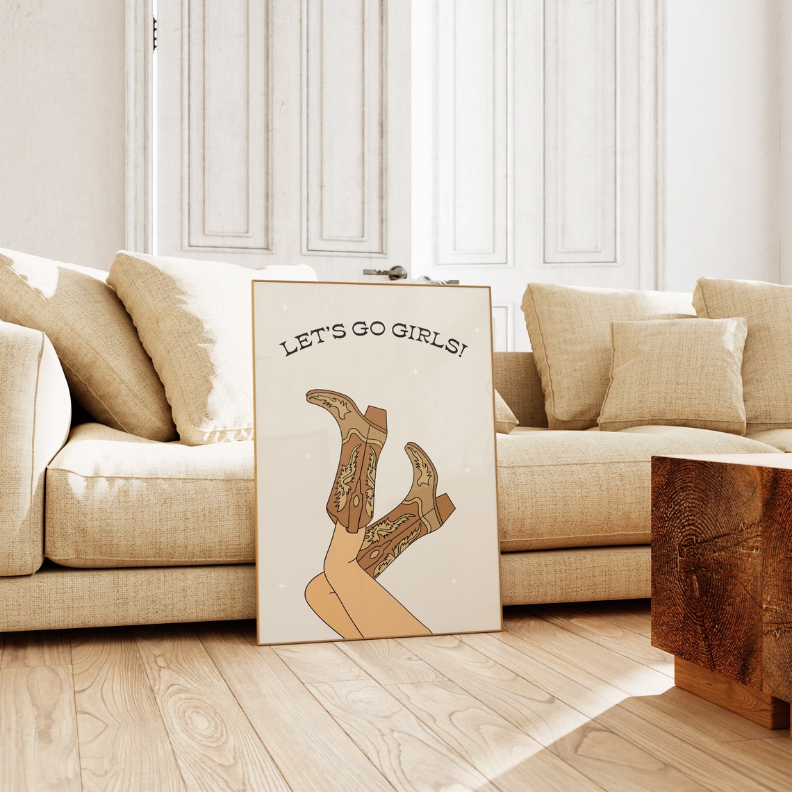 Lets Go Girls Print Cowboy Boots Print Preppy Print Trendy Wall Art Cowgirl Wall Art Beige Wall Art Disco Cowgirl Wall Art - Image 3