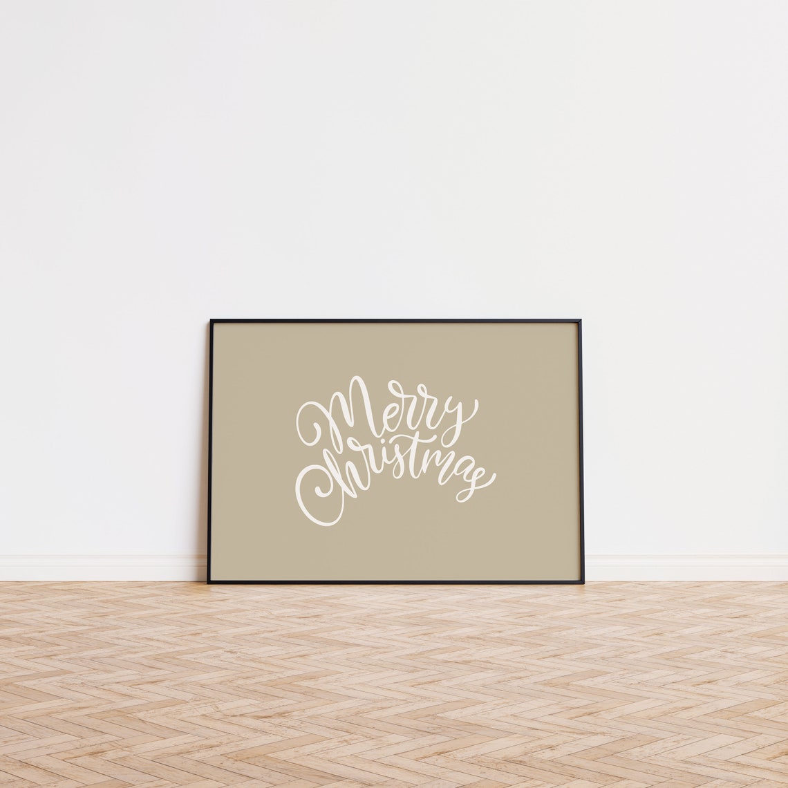 Merry Christmas Script Beige Neutral Holiday Winter Decor Poster - Image 2