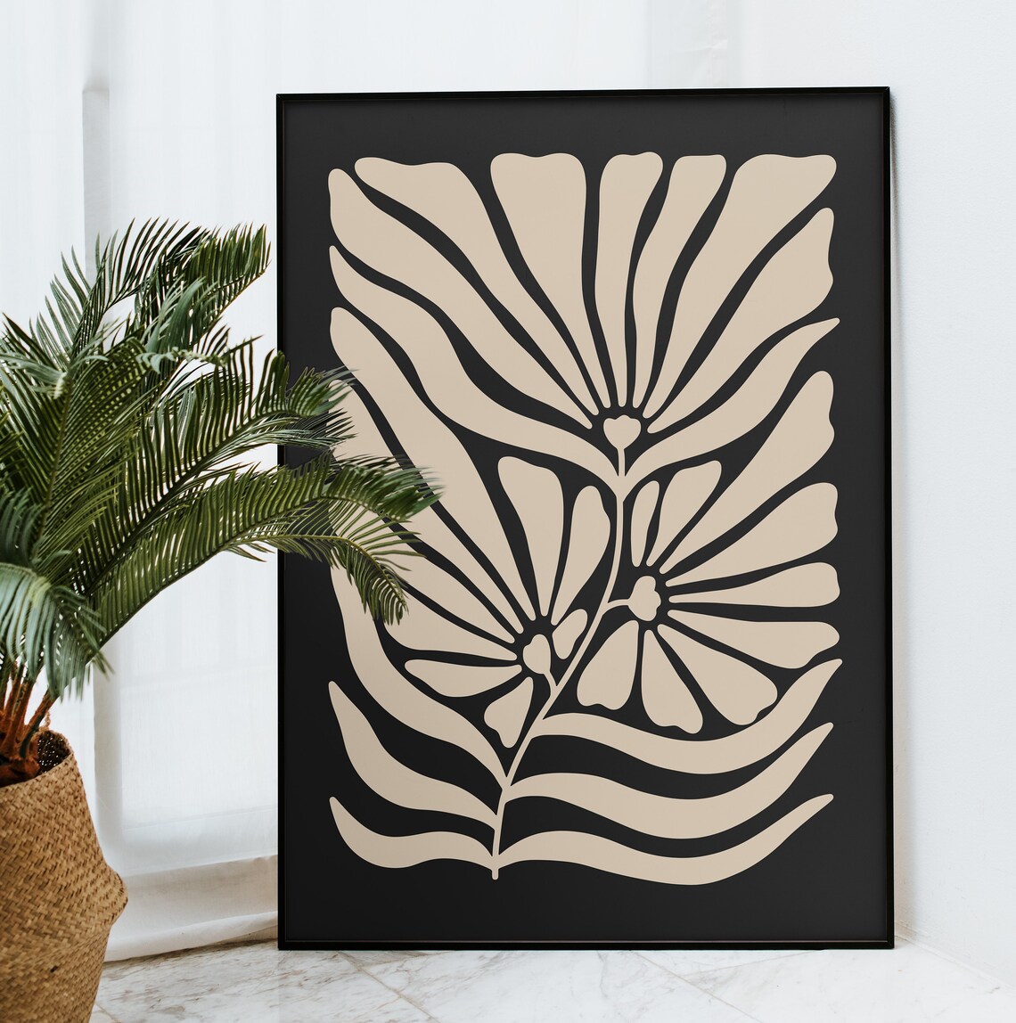 Dramatic Black Beige Botanical Floral Organic Abstract Poster - Image 4