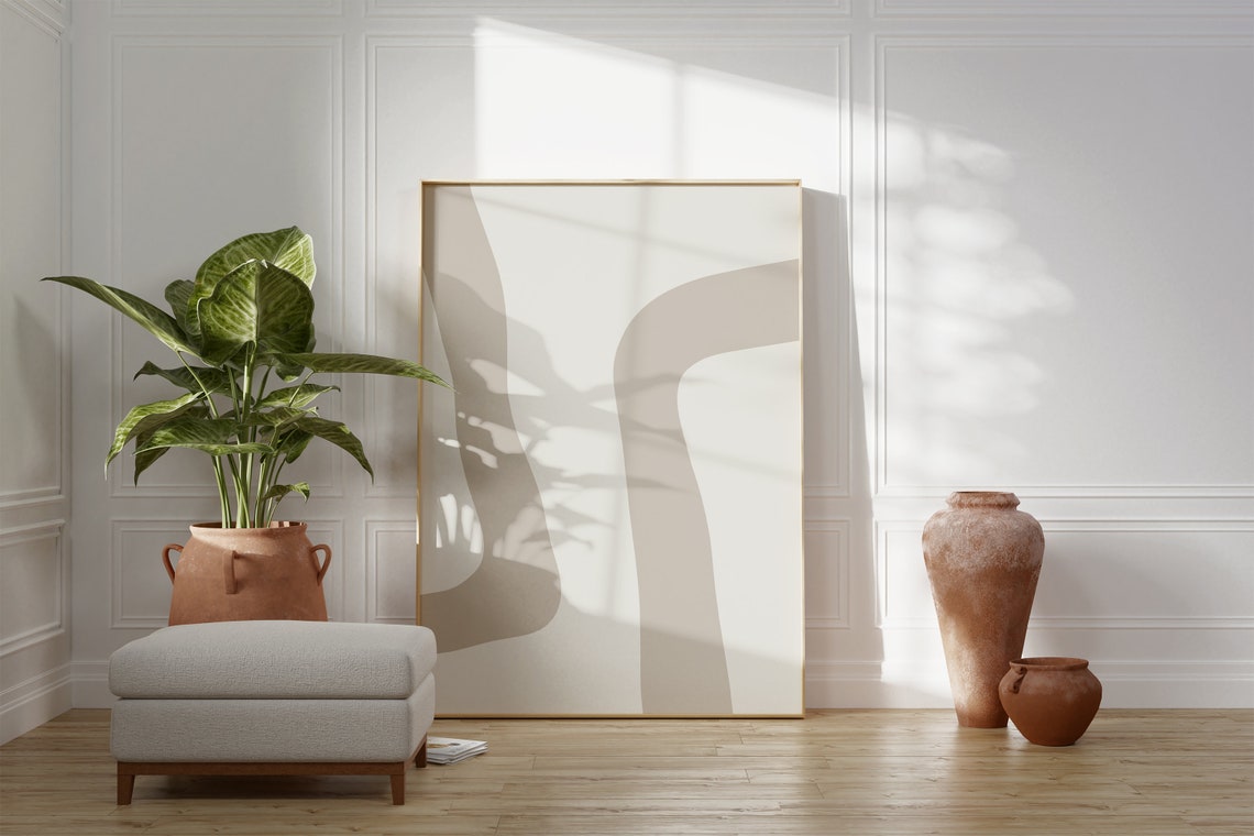 Beige Taupe Wavy Lines Minimalist Abstract Neutral Wall Art Decor - Image 4