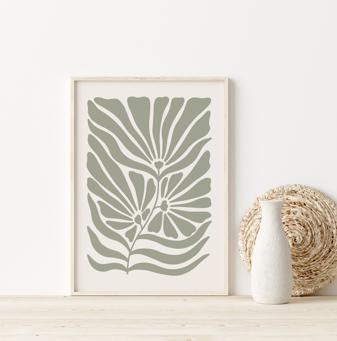 Sage Green Abstract Botanical Flowers Organic Minimalist Art Poster - Image 4
